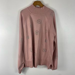 Marled Reunited Clothing Pink Turtle Neck Snowflake Sweater